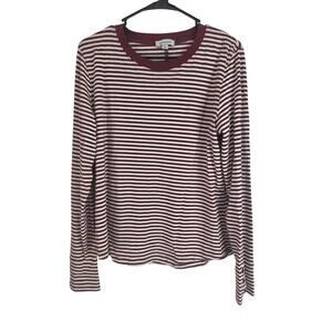 Evereve Striped Long Sleeve Top L Womens Burgundy White Pullover Casual